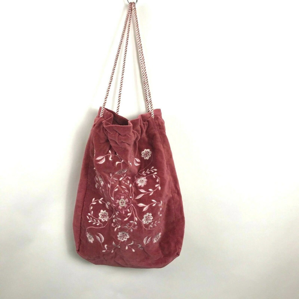 Past Times Velvet Drawstring Satchel Bag Purse